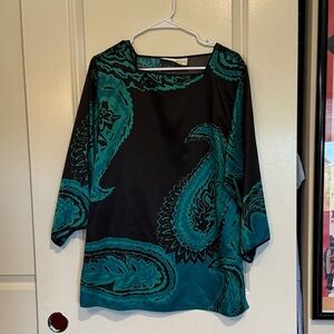 Oscar de la Renta Teal and Black Paisley Blouse